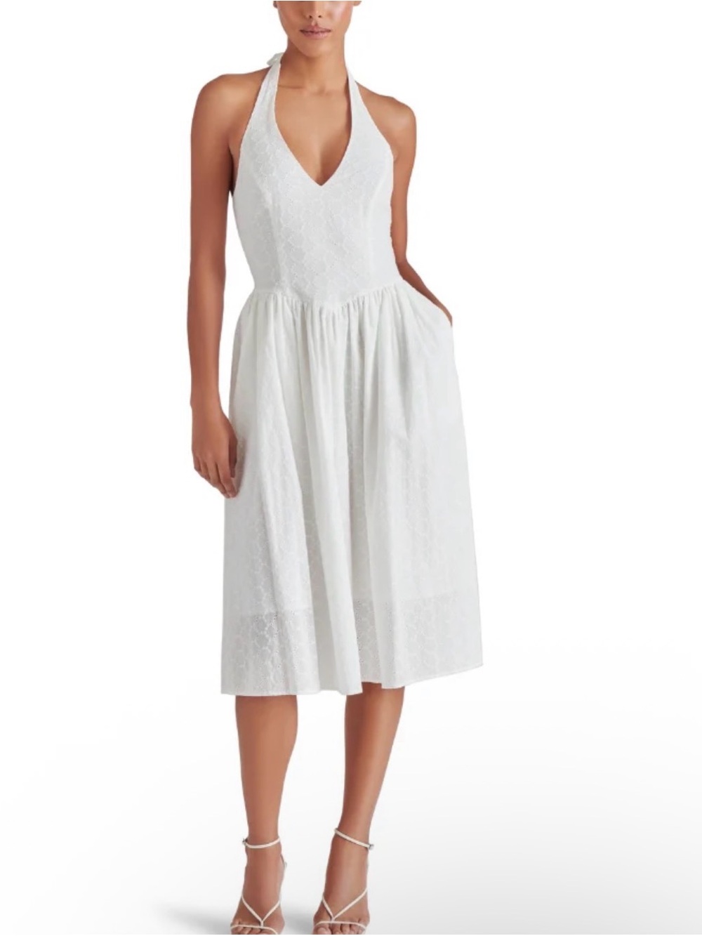 Steve Madden White Halter Midi Dress with V-Neck size Small